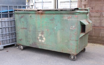 Garbage, Dumpster, MOVEABLE WASTE BIN / RECYCLING CONTAINER, HINGED METAL LIDS, MUNICIPAL / COMMERICAL, PAINTED, ROLLING - This Dumpster May Be Painted, Condition May Not Be Identical To Photo, METAL, GREEN