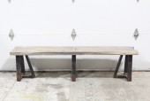 Bench, Rustic, 6FT, BROWN WOOD RUSTIC TOP, BLACK LEGS LOOK LIKE METAL, AGED - Condition Slightly Different On All, WOOD, BROWN