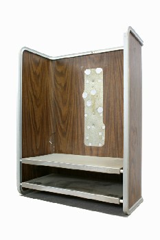 Phone, Payphone, FAUX WOOD GRAIN PARTIAL BOOTH / SURROUND, LOWER SHELF, PUBLIC, WOOD, BROWN