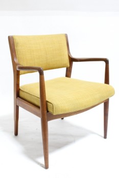 Chair, Client, MID CENTURY MODERN,TEAK,LIGHT YELLOW TEXTURED FABRIC SEAT & BACK, W/ARMS , WOOD, YELLOW