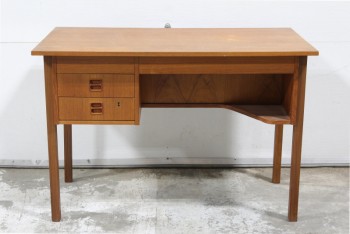 Desk, Wood, MODERN, TEAK, SINGLE PEDESTAL W/2 DRAWERS, WOOD, BROWN