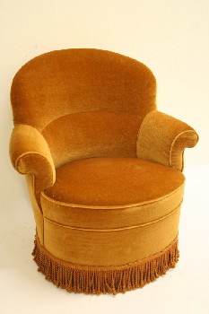 Chair, Armchair, ROLL ARM, ROUNDED BACK, TASSLE SKIRT, VINTAGE , VELVET, ORANGE