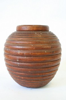 Vase, Wood, RINGED / STACKED RING LOOK, ROUND SHAPE, AGED, WOOD, BROWN