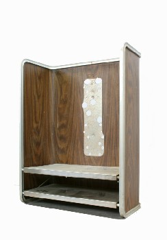 Phone, Payphone, FAUX WOOD GRAIN PARTIAL BOOTH / SURROUND, LOWER SHELF, PUBLIC, WOOD, BROWN