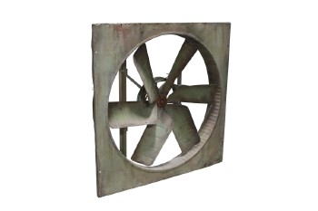 Industrial, Miscellaneous, SQUARE WALL VENTILATION FAN, 37.5" ROUND OPENING, AGED/RUSTY , METAL, GREEN