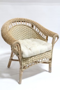 Chair, Rattan, ROUNDED BACK W/ARMS, WICKER, BEIGE