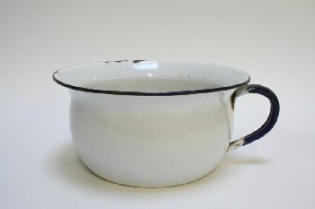 Medical, Container, POTTY/CHAMBER POT, DARK BLUE TRIM & HANDLE, ENAMELWARE, WHITE