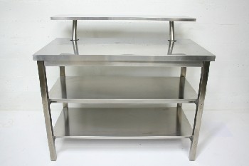 Table, Stainless Steel, 2 LOWER SHELVES W/UPPER HALF SHELF, KITCHEN ISLAND/COUNTER HEIGHT, STAINLESS STEEL, SILVER