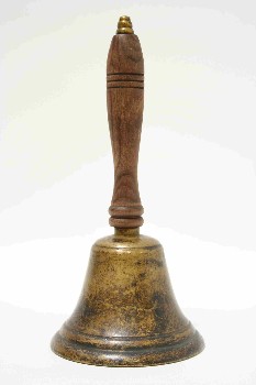 Bell, Wooden Handle, WOOD HANDLE,W/CLAPPER,AGED, METAL, BRASS
