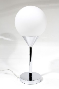 Lighting, Lamp, MODERN, ROUND WHITE GLASS SPHERE, CHROME POST W/ROUND BASE, CHROME, SILVER