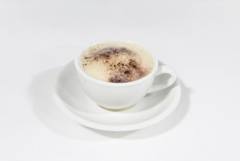 Drinkware, Cup, FAKE REALISTIC CAFE LATTE W/FOAM, CUP & SAUCER (ATTACHED), COFFEE DRINK, CERAMIC, WHITE