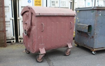 Garbage, Dumpster, MOVEABLE WASTE BIN / RECYCLING CONTAINER, HINGED METAL LID W/ROUNDED TOP, MUNICIPAL / COMMERICAL, EUROPEAN, ROLLING - Original Finish, This Dumpster **Cannot** Be Painted / Has Never Been Painted, Please Select Any Of Our Other Municipal Dumpsters If Painting Is Required, METAL, BROWN
