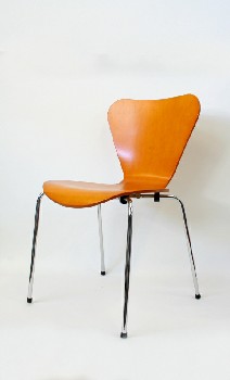 Chair, Side, MOLDED / BENT WOOD SEAT W/METAL TUBE LEGS, IN THE STYLE OF SERIES 7 BY ARNE JACOBSEN, WOOD, BROWN