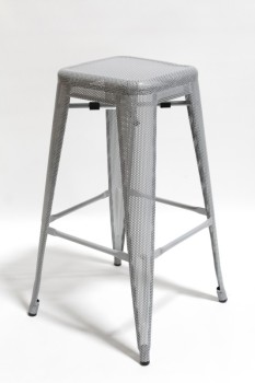 Stool, Square, COUNTER HEIGHT,PERFORATED SEAT & LEGS,IRON POWDER COATED, MODERN INDUSTRIAL STYLE, STACKABLE, METAL, GREY