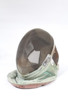 Sport, Fencing, VINTAGE FENCING MASK W/NECK GUARD, METAL MESH, STAR DRAWN ON FACE, METAL, SILVER