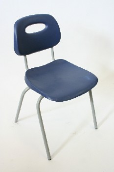 Chair, Stackable, MOLDED SEAT W/GREY LEGS,SEAT BACK CUTOUT, ARMLESS , PLASTIC, BLUE
