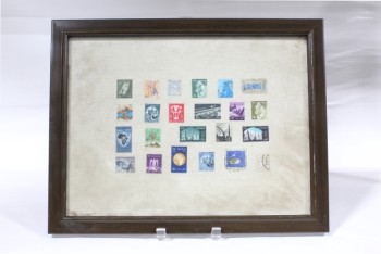 Wall Dec, Collection, CLEARABLE, FRAMED STAMP COLLECTION, INCLUDES 23 REAL OLD POSTAGE STAMPS, MULTI-COLORED
