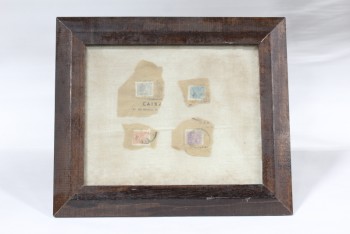 Wall Dec, Collection, CLEARABLE, FRAMED STAMP COLLECTION, INCLUDES 4 REAL OLD POSTAGE STAMPS TORN OFF ENVELOPES, MULTI-COLORED