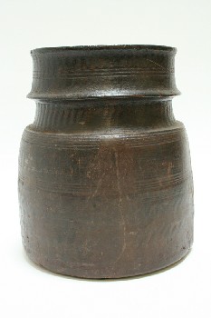 Vase, Wood, CYLINDRICAL W/GROOVED DESIGN, RUSTIC, ANTIQUE, WOOD, BROWN