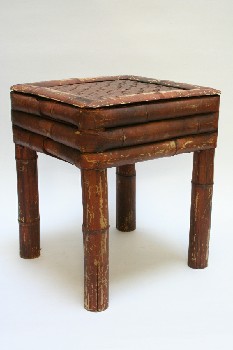 Stool, Square, WOVEN SEAT, AGED, BAMBOO, BROWN