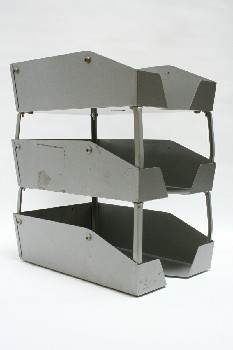 Desktop, Paper Tray, 3 LEVELS, STUDS ON SIDES, OLD STYLE, METAL, GREY