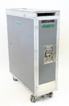 Airport, Misc, AIRLINE REFRESHMENT TROLLEY W/TRAY SLOTS INSIDE, OPENS FRONT & BACK, METAL, GREY