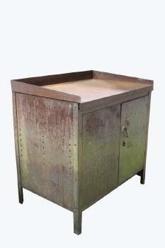 Cabinet, Misc, WORK SHOP / MECHANIC / GARAGE, TOOL CUPBOARD W/2 DOORS,THICK RIM, RUSTY, AGED - Stored In Yard, Not Identical To Photo, METAL, GREEN