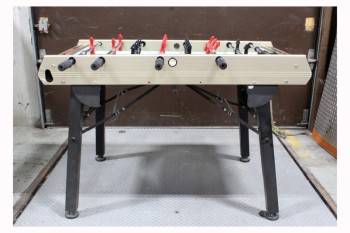 Table, Games, FOOSBALL TABLE WITH RED & BLACK PLAYERS, FOLDING BLACK METAL LEGS, WITH PIECES/BALLS, METAL, TAN