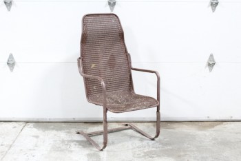 Chair, Misc, WOVEN SEAT & HIGH BACK,METAL CANTILEVER FRAME & ARMS, AGED, DISTRESSED, METAL, BROWN