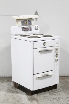 Stove, Kitchen, VINTAGE SMALL SUITE STOVE, ENAMELED, 4 COIL BURNERS & OVEN, METAL, WHITE