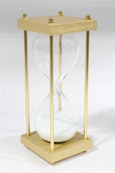 Decorative, Hourglass, WHITE SAND, GOLD COLOURED POSTS & ENDS, GLASS, GOLD