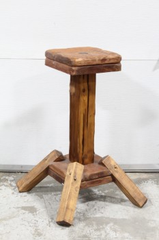 Stand, Miscellaneous, HANDMADE LOOK, SQUARE SURFACE, WOOD POST, RECTANGULAR SPLAYED WOOD BLOCK LEGS, RUSTIC, WOOD, BROWN