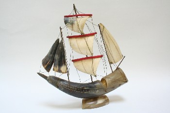 Decorative, Nautical, MARINE, SAILING SHIP/BOAT MADE OF HORNS, OLD FASHIONED LOOK, HORN, MULTI-COLORED