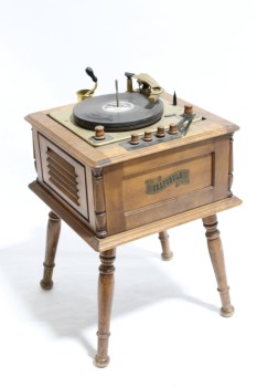 Audio, Misc, ANTIQUE GRAMOPHONE STAND, PHONOGRAPH / VICTROLA TABLE, "THE GRAFONOLA BY GUILD", "HIGH FIDELITY", *NO HORN* JUST TURN TABLE, WOOD, BROWN