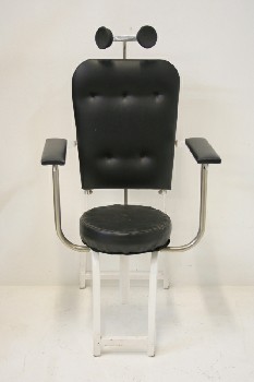 Chair, Medical, BLACK PADDED SEAT, BACK, ARMS & NECK PADS, WHITE METAL FRAME, MEDICAL / DENTAL, ANTIQUE, METAL, BLACK