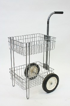 Cart, Misc, UTILITY / PULL / MAIL CART WITH 2 BASKETS, BACK WHEELS, HANDLE, METAL, GREY