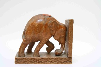 Bookend, Animal, ELEPHANT, RIGHT ANGLED BASE, WOOD, BROWN