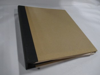 Book, Ledger, Brown Cover With Black Spine., BROWN