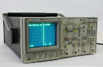 Electronic, Box , OSCILLOSCOPE W/MONITOR SCREEN, BUTTONS & DIALS, TOP HANDLE, METAL, GREY