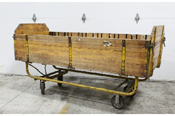 Cart, Misc, VINTAGE, INDUSTRIAL, POST OFFICE / MAIL CART, CURVED LOWER LEGS, HINGED SIDES, ROLLING, AGED, METAL, YELLOW