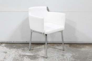 Chair, Side, MODERN, WHITE SWIVEL SEAT W/ARMS & VISIBLE STITCHING, CHROME LEGS, LEATHER, WHITE