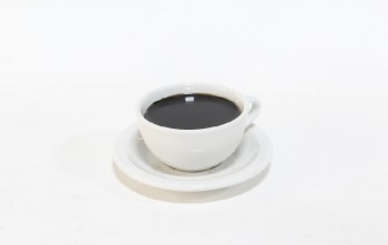 Drinkware, Cup, FAKE REALISTIC CUP OF BLACK COFFEE, CUP & SAUCER (ATTACHED), CERAMIC, WHITE