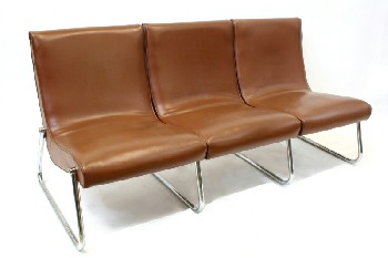 Bench, Seats, LOBBY, 3 SEATS/SECTIONS ROUNDED UP INTO BACK, TUBULAR CHROME FRAME, VINYL, BROWN