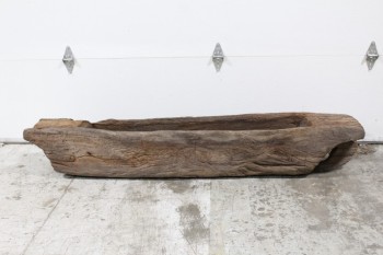 Yard, Miscellaneous, 6.5' HOLLOWED LOG, LIVESTOCK TROUGH, RUSTIC, 1 END HANDLE/LOOP, REAL CARVED TREE TRUNK, WOOD, NATURAL