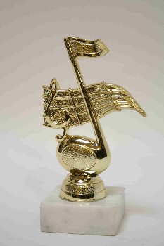 Trophy, Music, MUSICAL NOTE W/WHITE MARBLE BASE, PLASTIC, GOLD