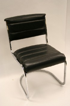 Chair, Side, CANTILEVER, HORIZONTAL RIBBING W/FLOATING BACK & CHROME FRAME, MODERN, LEATHER, BLACK