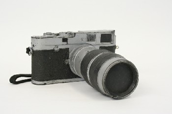 Photography, Camera, RUBBER PROP, FILM, W/LONG LENS & STRAP, SILVER ACCENTS, RUBBER, BLACK