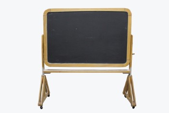 Board, Chalkboard, VINTAGE BLACKBOARD (BOTH SIDES), ROUNDED BLONDE WOOD FRAME, CHALK SHELF, ROTATES - 2 SIDE PEGS COME OUT TO FLIP BOARD, ROLLING, WOOD, BROWN