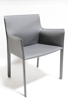 Chair, Side, MODERN, LEATHER COVERED W/VISIBLE STITCHING, W/FLARED ARMS, LEATHER, GREY