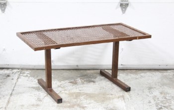 Bench, Misc, 3FT, PERFORATED MESH SEAT, 2 LEGS, RUST ALL OVER, AGED, METAL, RUST